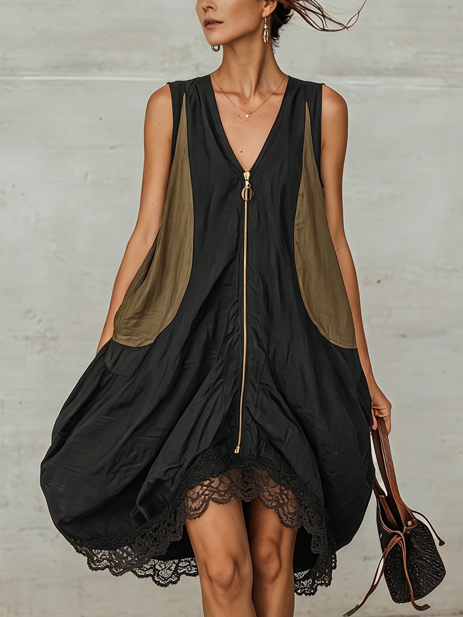 Inès | Robe Mini Tulipe à Zip Frontal Colorblock