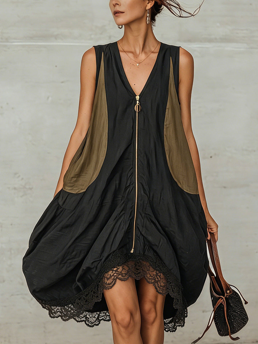 Inès | Robe Mini Tulipe à Zip Frontal Colorblock