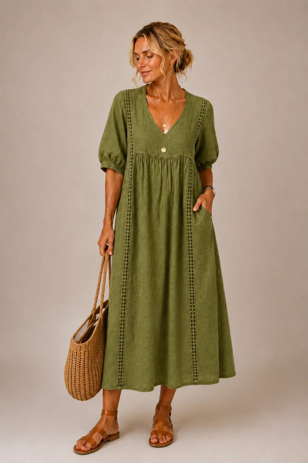 Brooklyn™ | Robe Midi Cache-Ventre à Col V