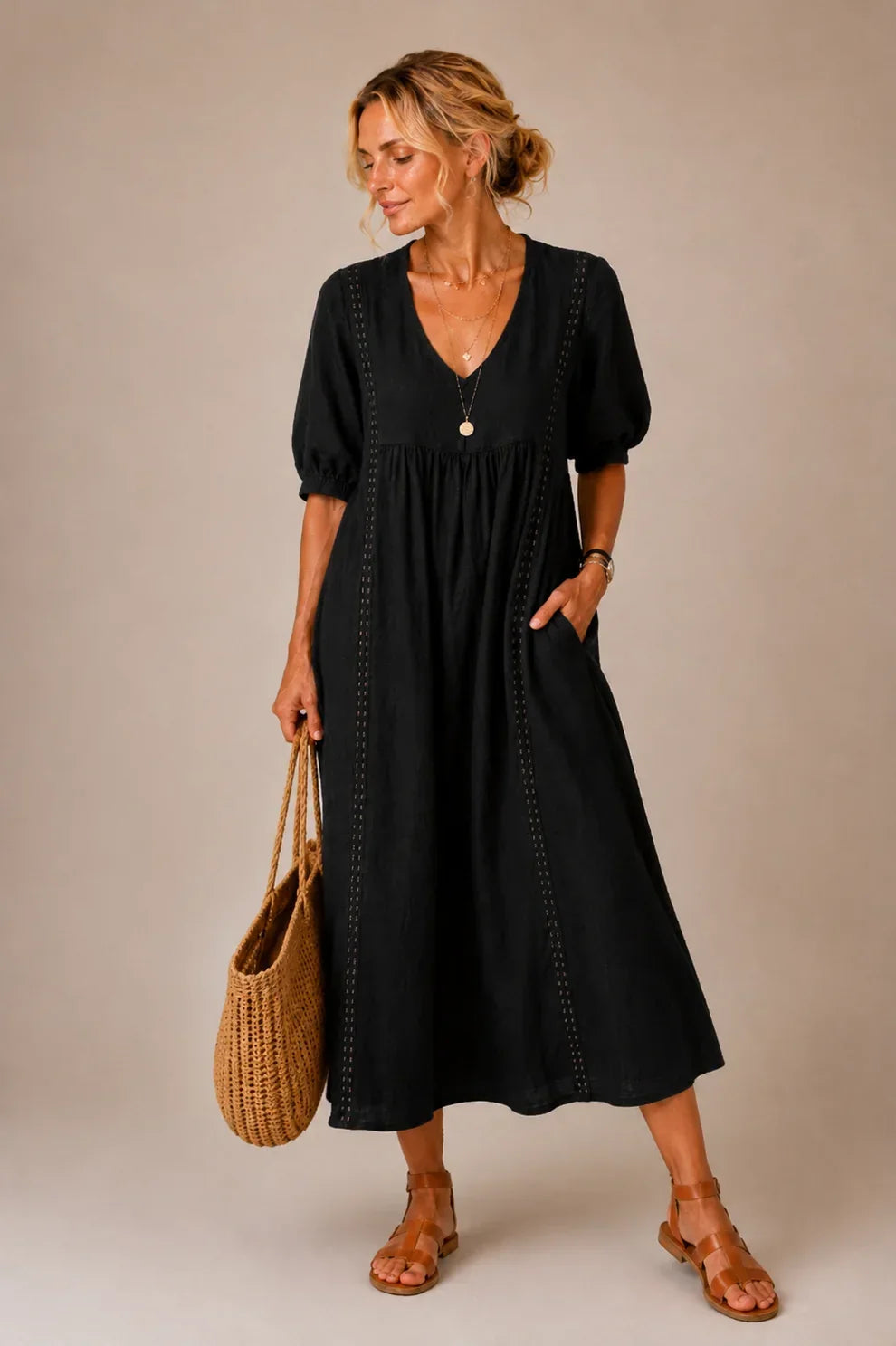 Brooklyn™ | Robe Midi Cache-Ventre à Col V