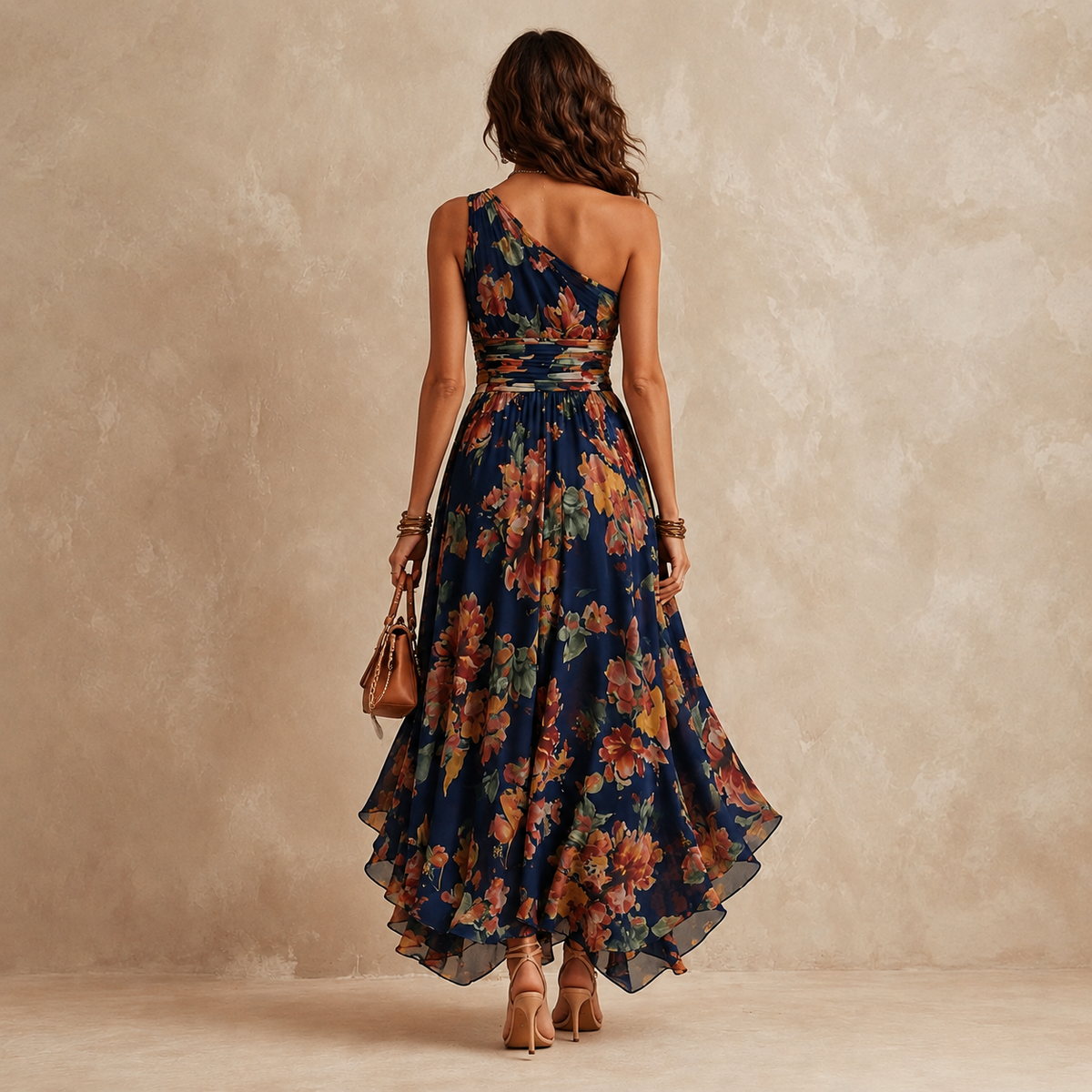 Céleste | Robe Longue Fleurie à Épaule Dénudée