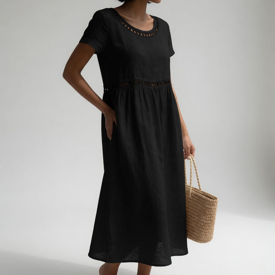 Pernelle™ — Robe mi-longue 100% coton brodée féminité douce