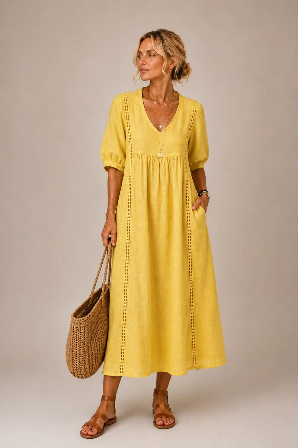Brooklyn™ | Robe Midi Cache-Ventre à Col V