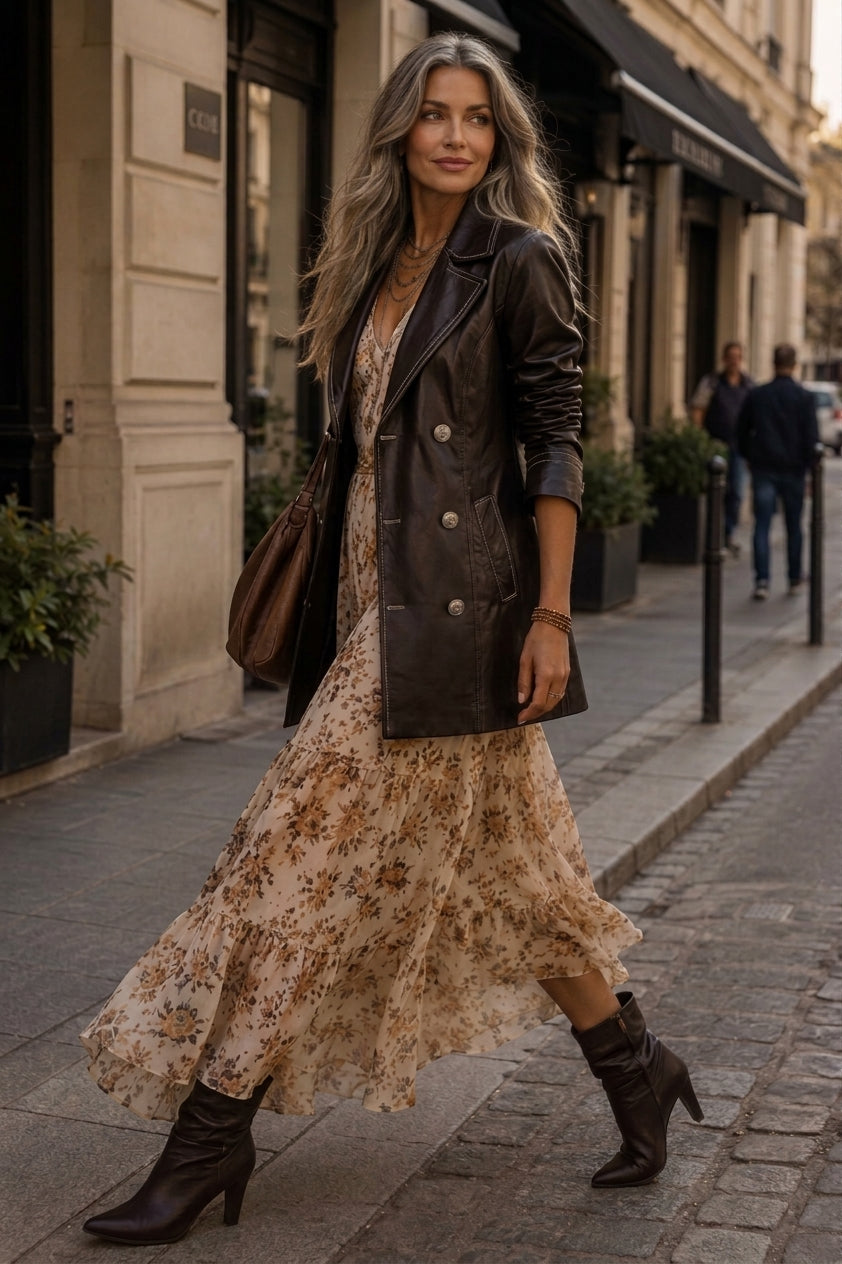 Margaux | Trench Noir Vintage en Cuir Écologique
