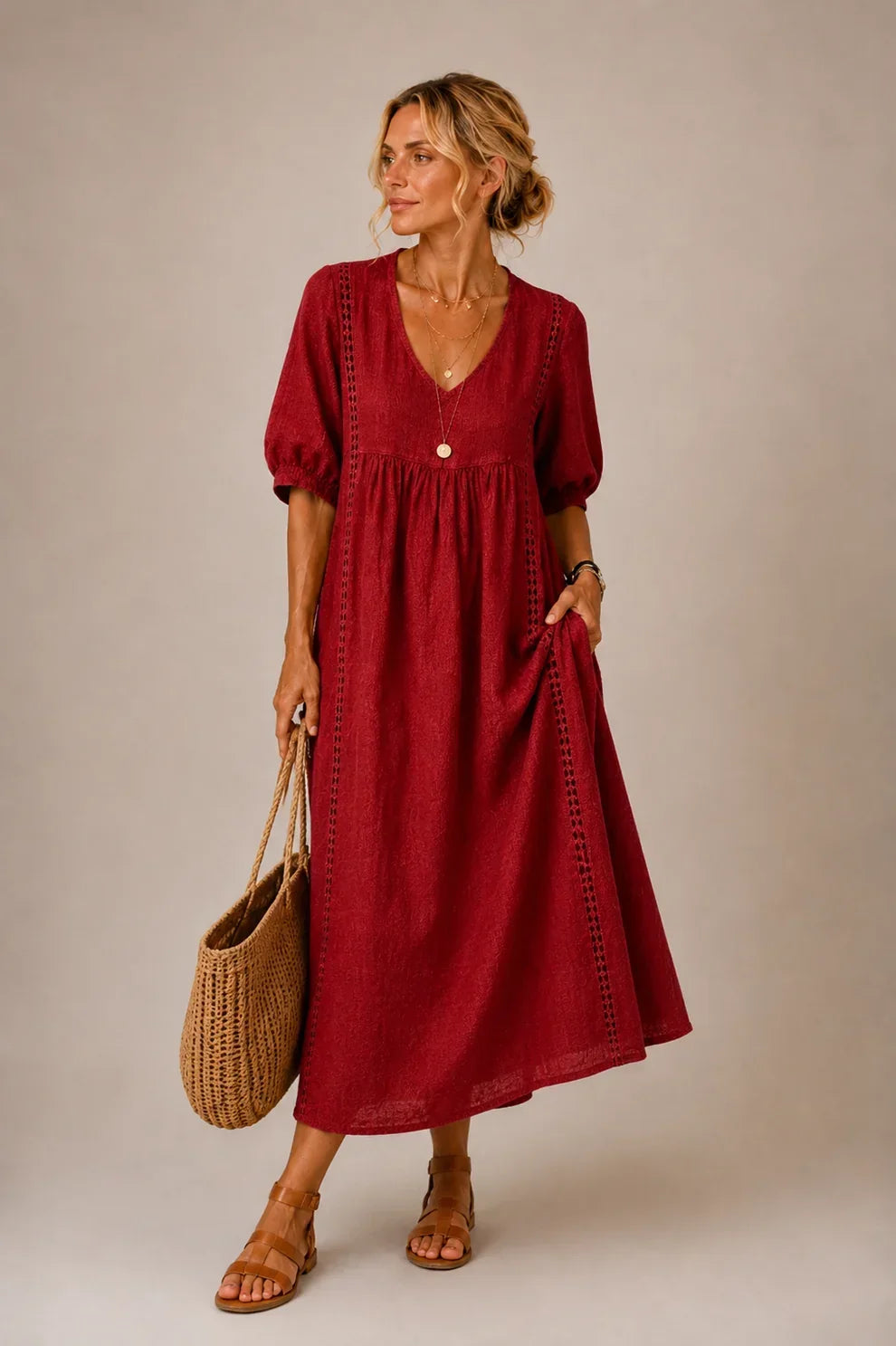 Brooklyn™ | Robe Midi Cache-Ventre à Col V