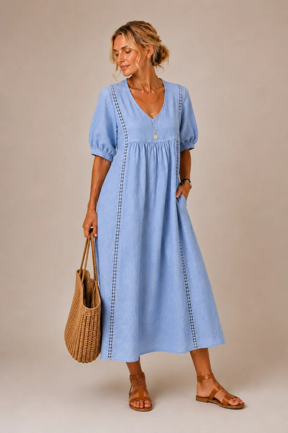 Brooklyn™ | Robe Midi Cache-Ventre à Col V