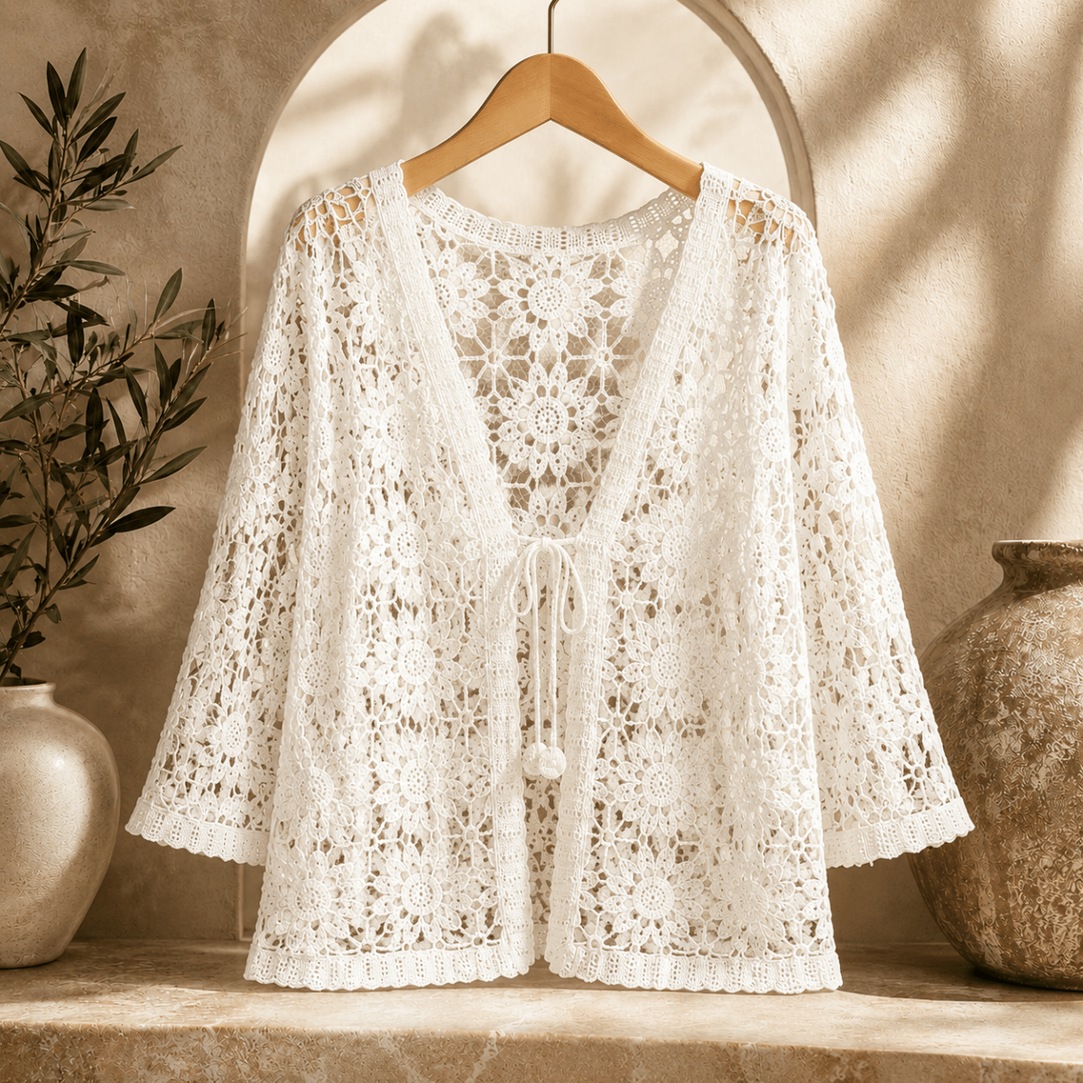 Albertine | Cardigan Crochet Fleuri à Nouer - Maison Denise