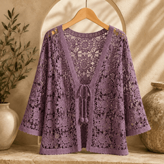 Albertine | Cardigan Crochet Fleuri à Nouer - Maison Denise