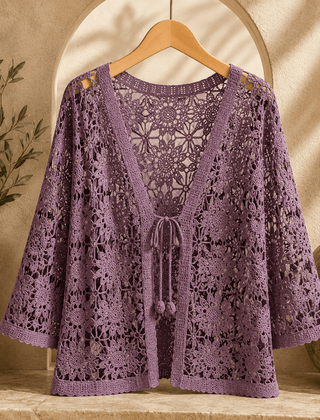 Albertine | Cardigan Crochet Fleuri à Nouer - Maison Denise