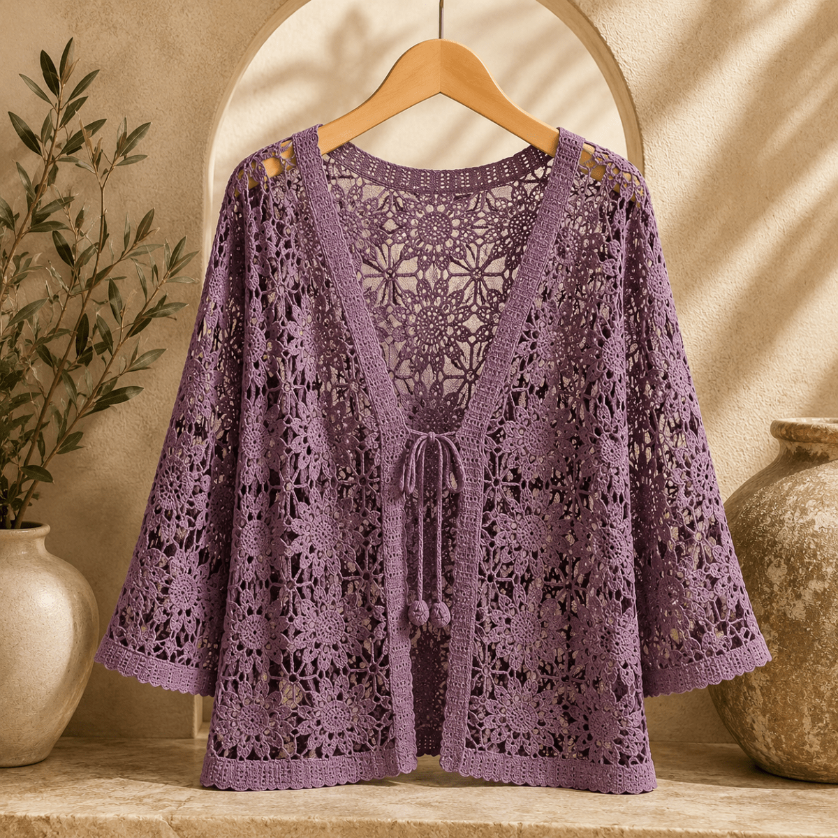 Albertine | Cardigan Crochet Fleuri à Nouer - Maison Denise