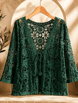 Albertine | Cardigan Crochet Fleuri à Nouer - Maison Denise