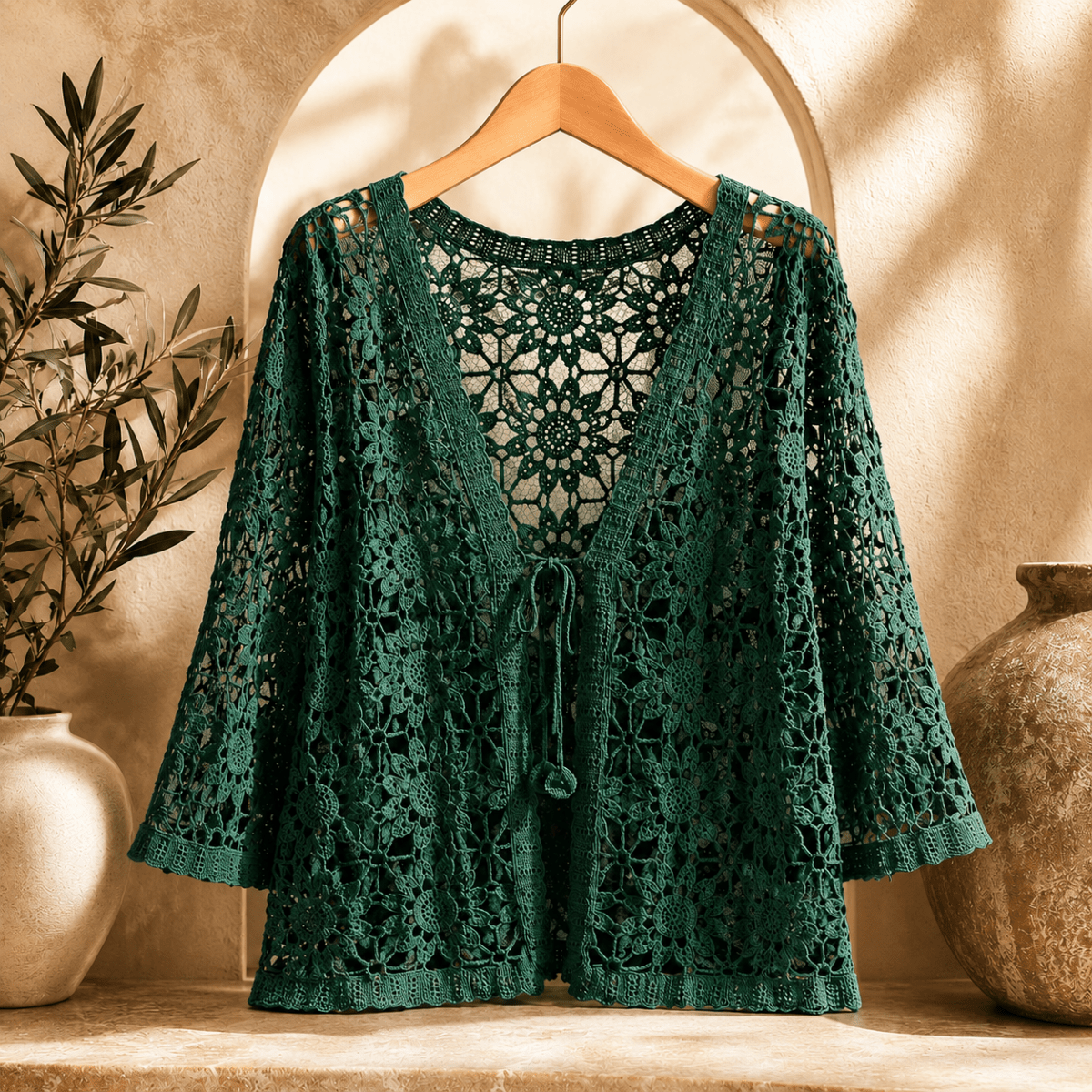 Albertine | Cardigan Crochet Fleuri à Nouer - Maison Denise