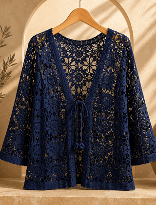 Albertine | Cardigan Crochet Fleuri à Nouer - Maison Denise