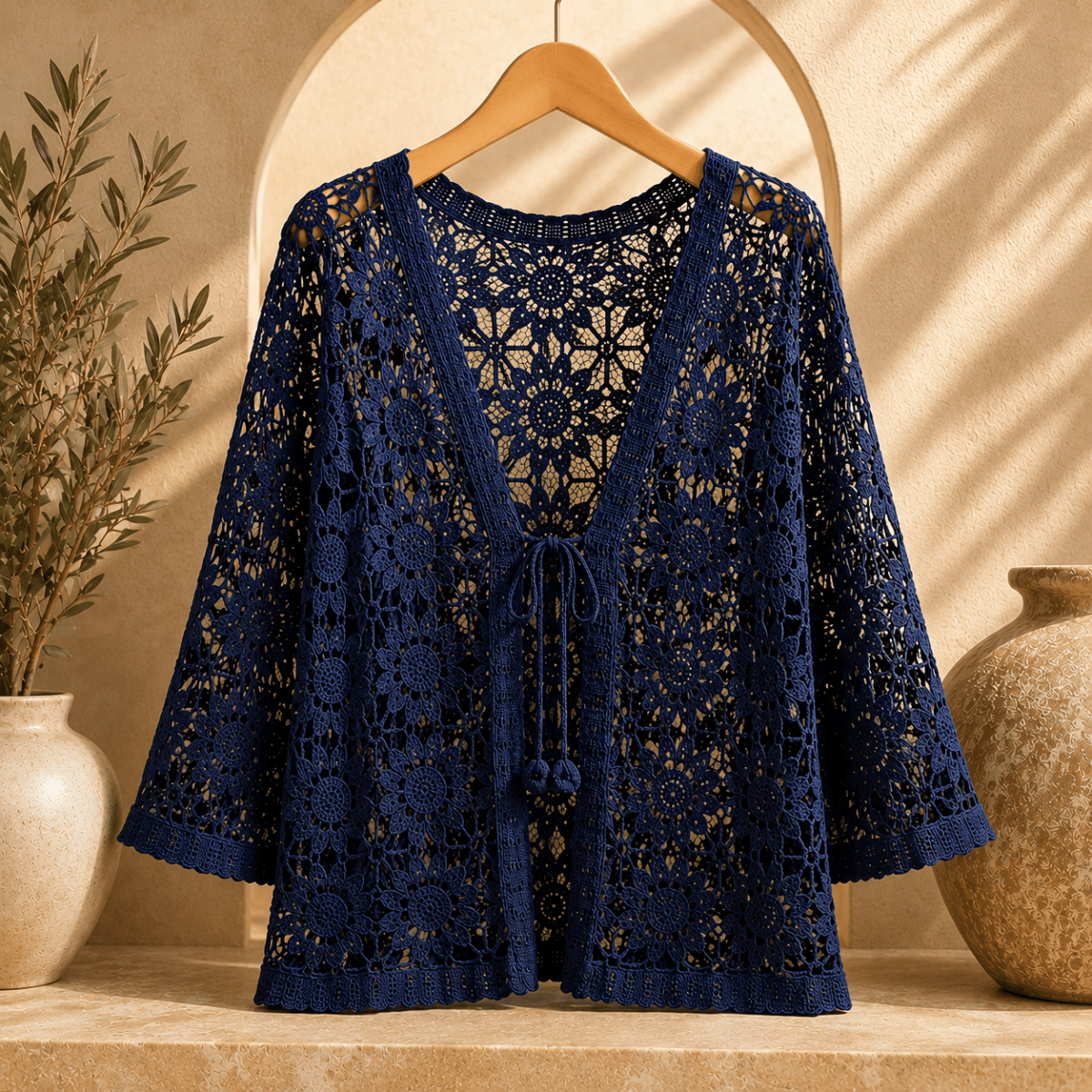 Albertine | Cardigan Crochet Fleuri à Nouer - Maison Denise