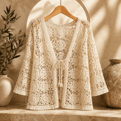 Albertine | Cardigan Crochet Fleuri à Nouer - Maison Denise
