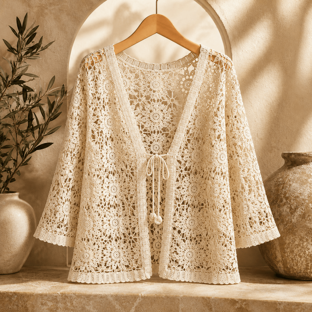 Albertine | Cardigan Crochet Fleuri à Nouer - Maison Denise