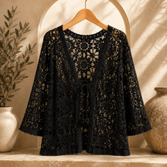 Albertine | Cardigan Crochet Fleuri à Nouer - Maison Denise