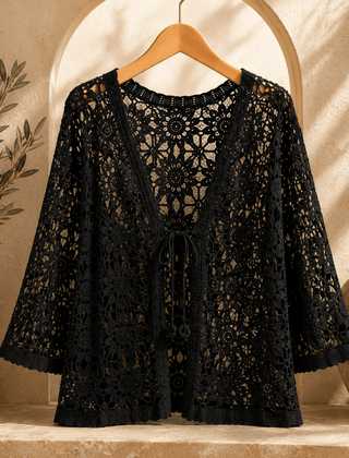 Albertine | Cardigan Crochet Fleuri à Nouer - Maison Denise