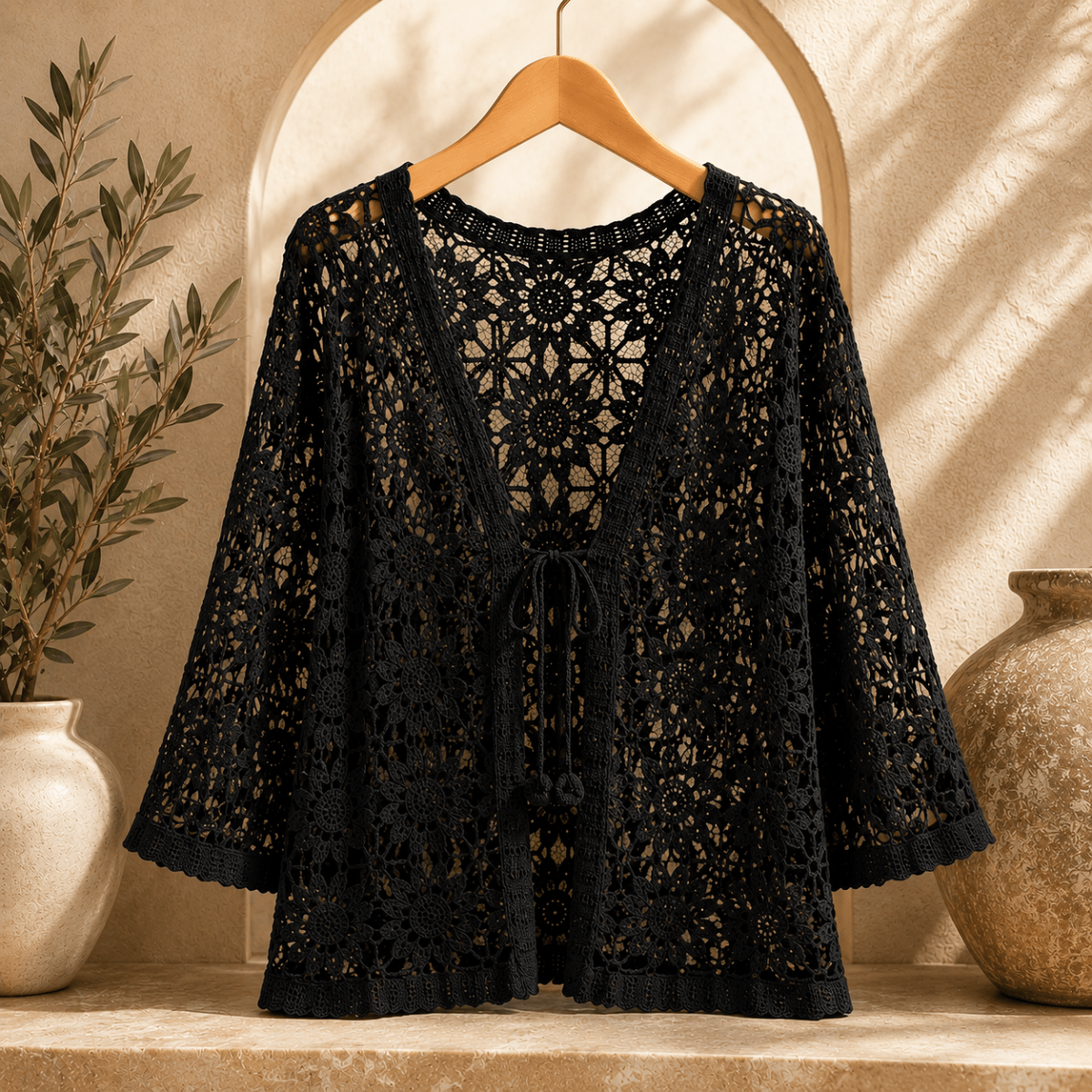 Albertine | Cardigan Crochet Fleuri à Nouer - Maison Denise