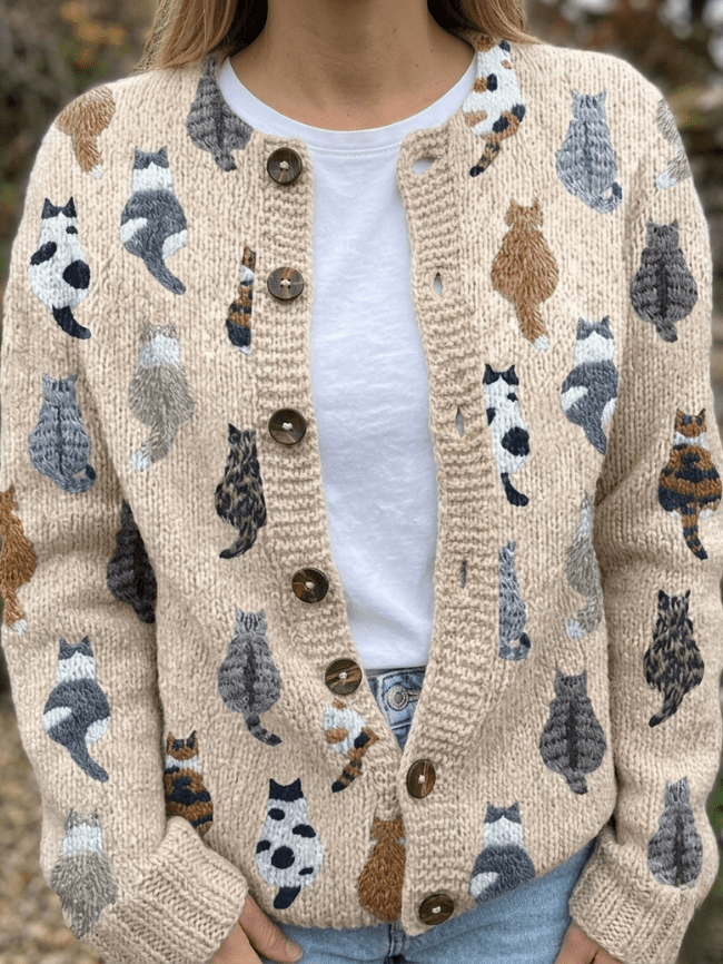 Amélie™ | Cardigan Imprimé Chats Vintage - Maison Denise