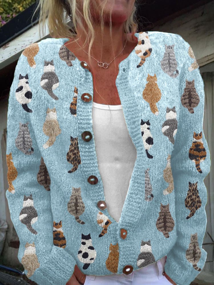 Amélie™ | Cardigan Imprimé Chats Vintage - Maison Denise
