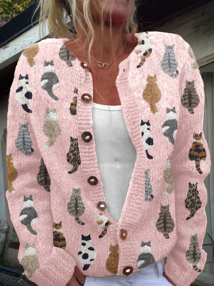 Amélie™ | Cardigan Imprimé Chats Vintage - Maison Denise