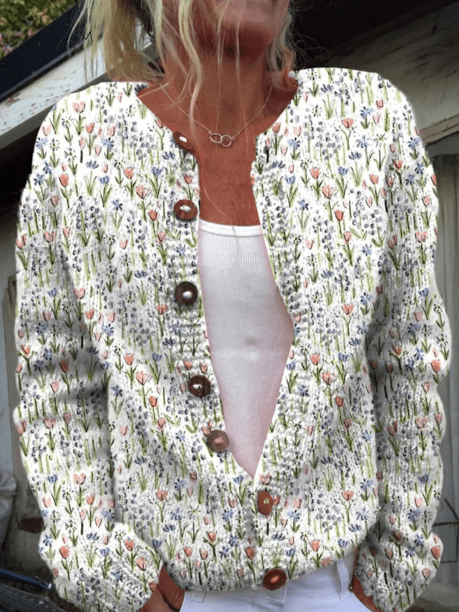 Éléonore™ | Cardigan en Maille Floral Vintage - Maison Denise