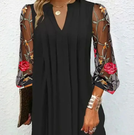 Camille | Robe Élégante à Manches Fleuries