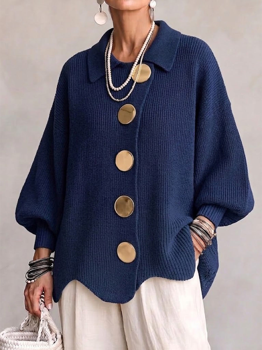 Iolanthe | Cardigan Col Chemise à Boutons Dorés