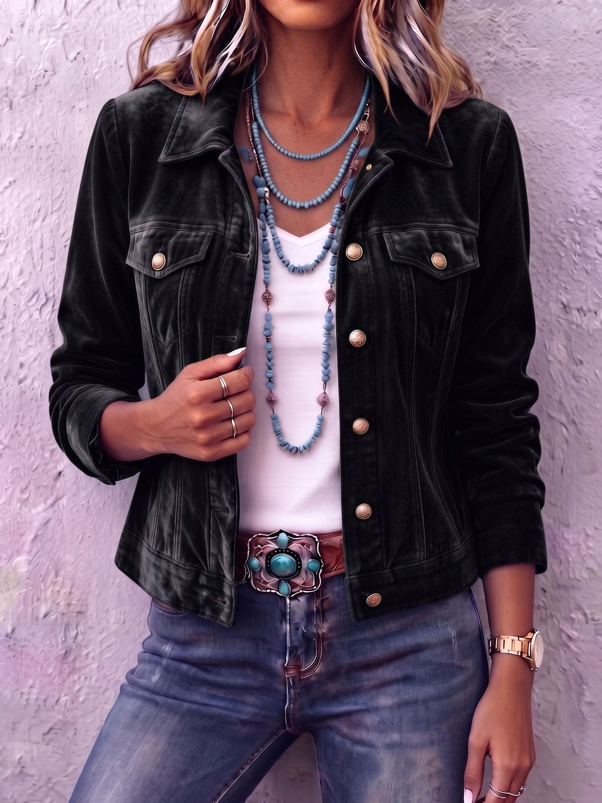 Dianne | Veste en Velours Vintage à Col Tailleur