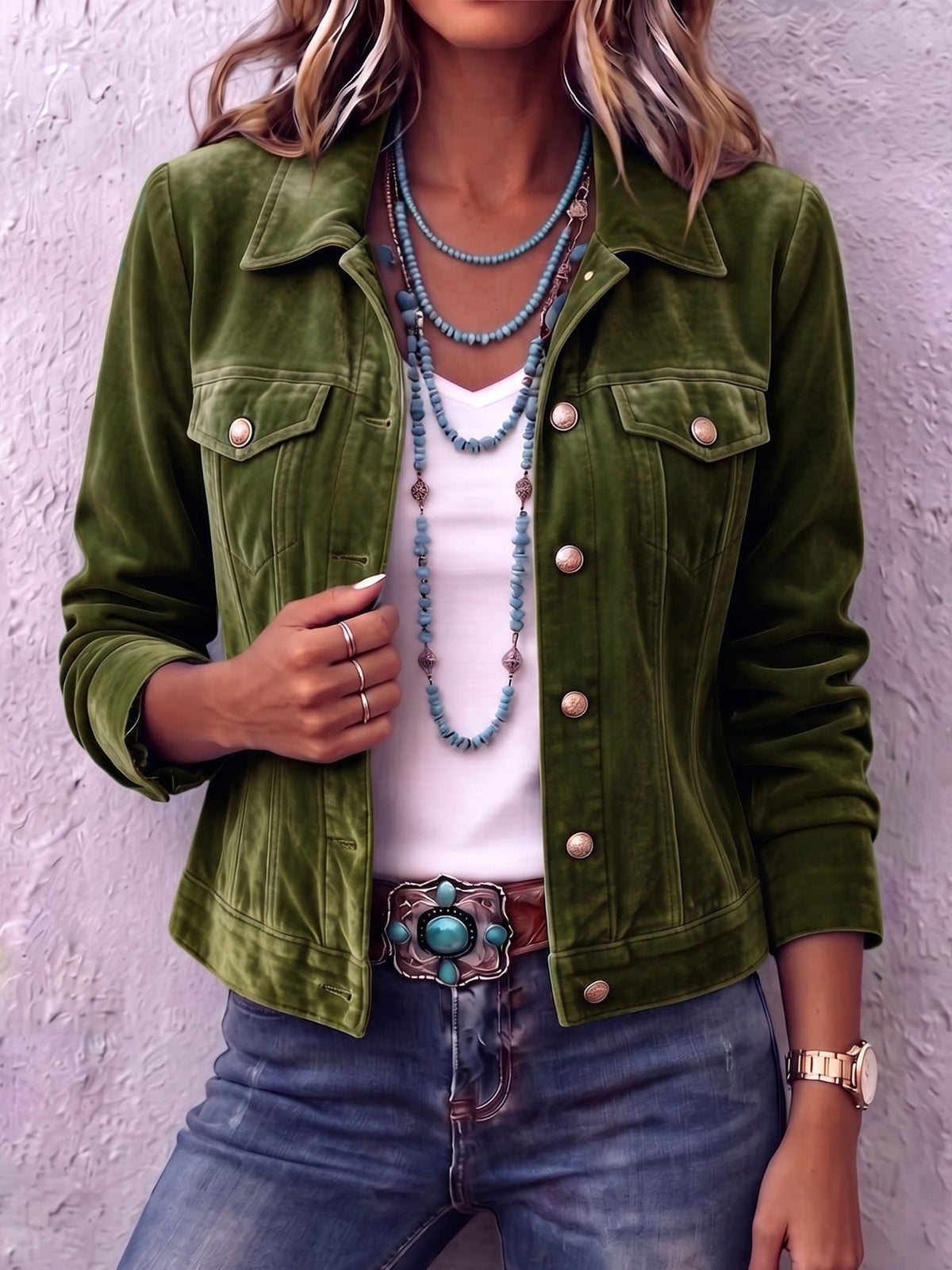 Dianne | Veste en Velours Vintage à Col Tailleur