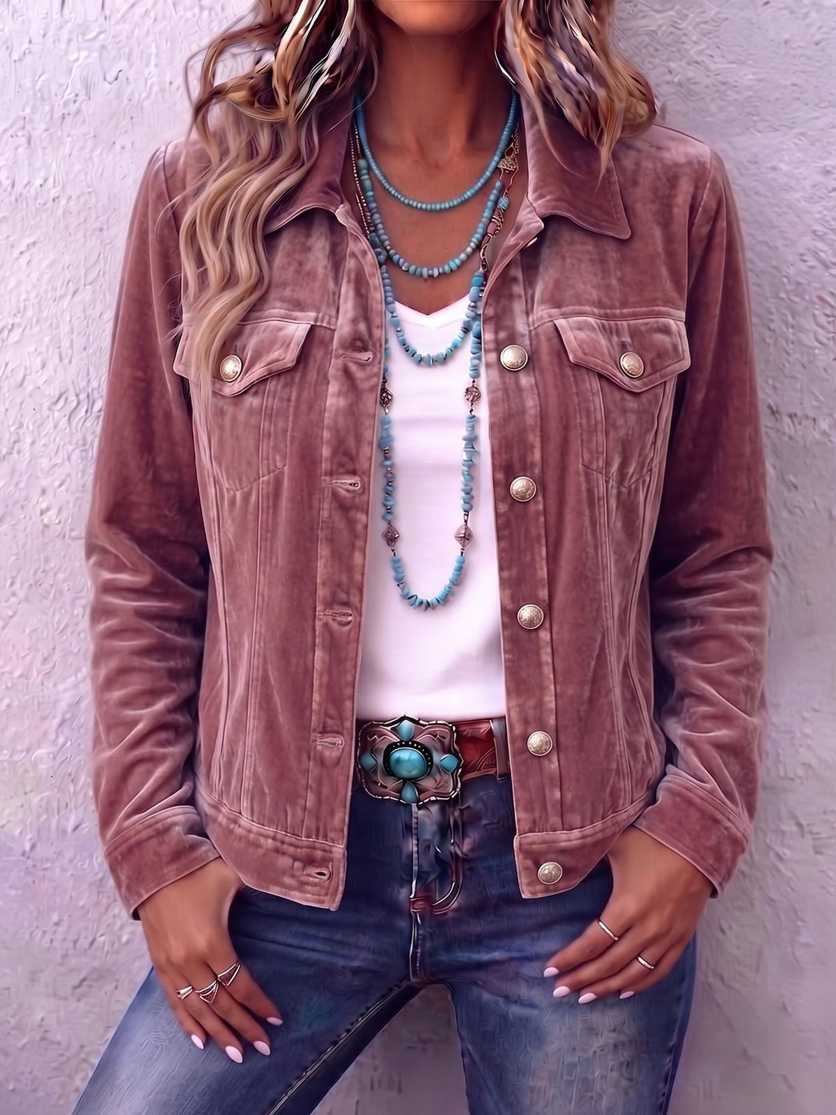 Dianne | Veste en Velours Vintage à Col Tailleur