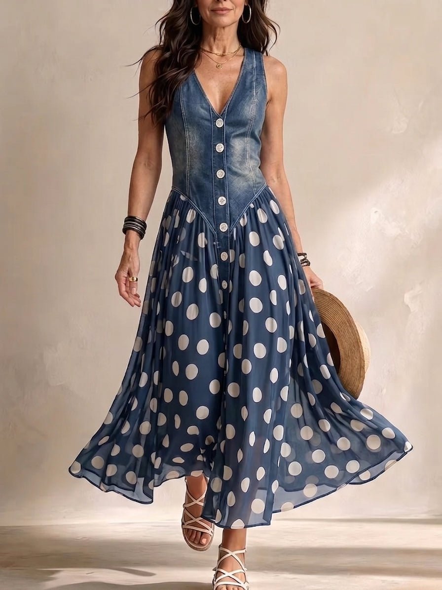 Pandore — Robe Midi Sans Manches à Col V - Maison Denise
