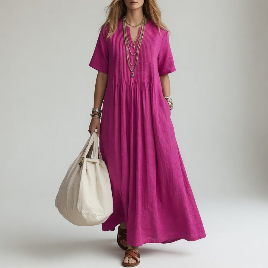 Pélagie™ — Robe longue coton col V liberté estivale - Maison Denise