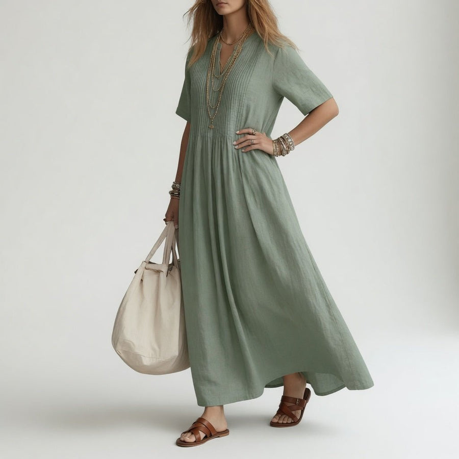 Pélagie™ — Robe longue coton col V liberté estivale - Maison Denise