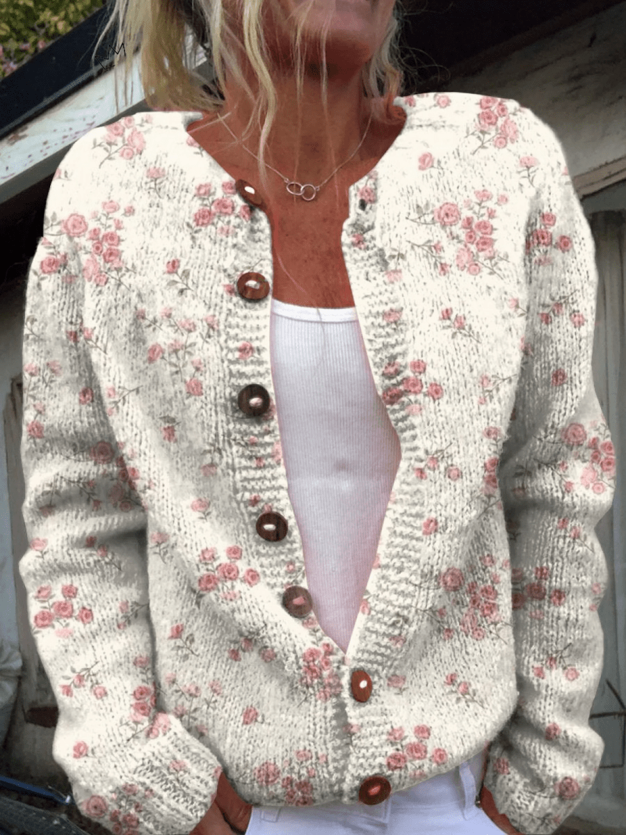 Séraphine™ | Cardigan-Pull en Maille Floral Vintage - Maison Denise